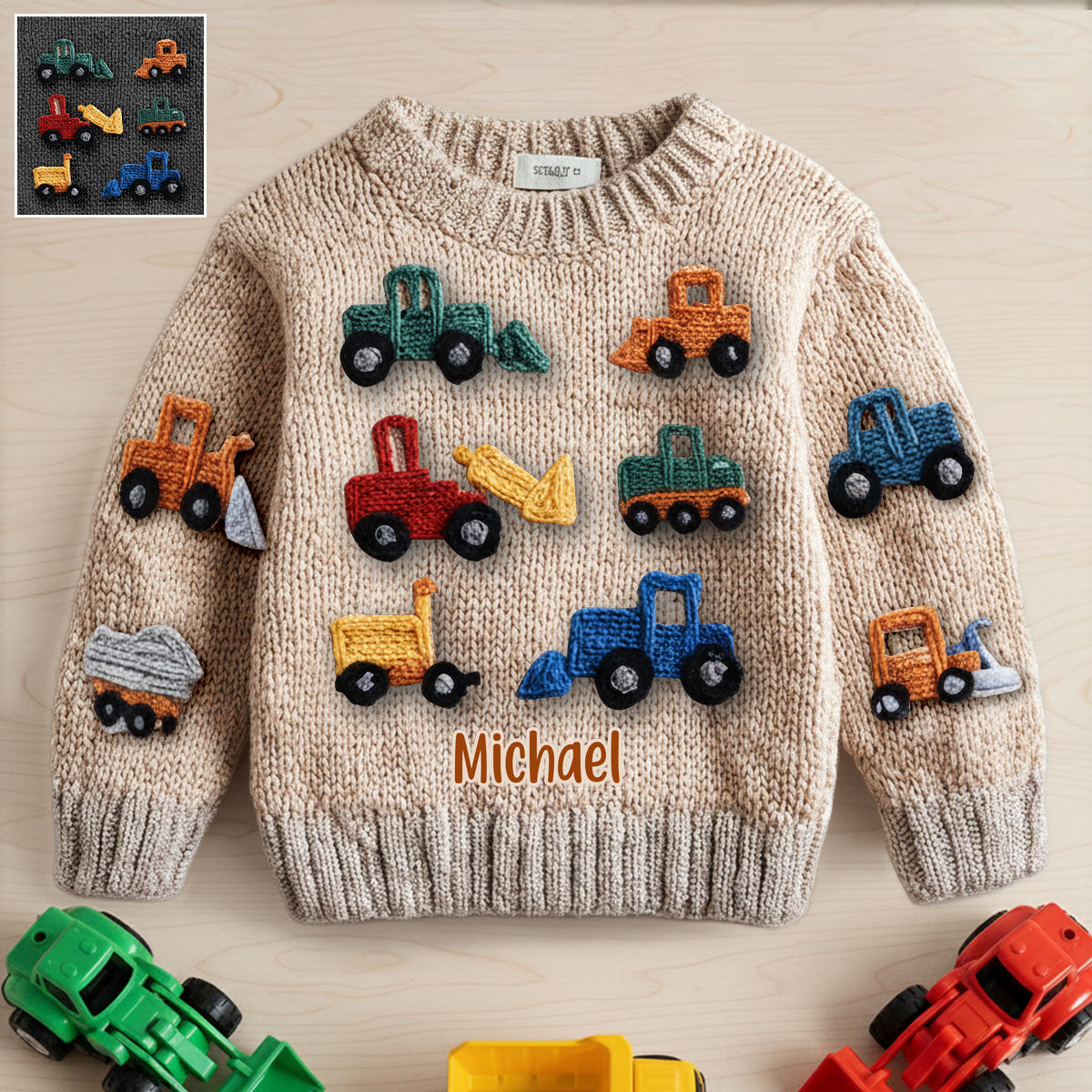 Construction Vehicles - Personalized Kid Ugly Sweater