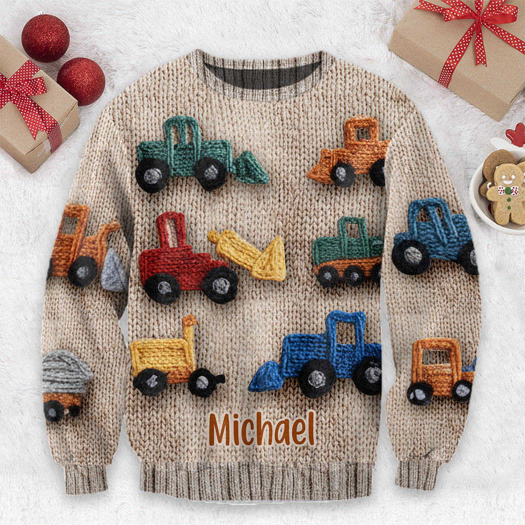 Construction Vehicles - Personalized Kid Ugly Sweater