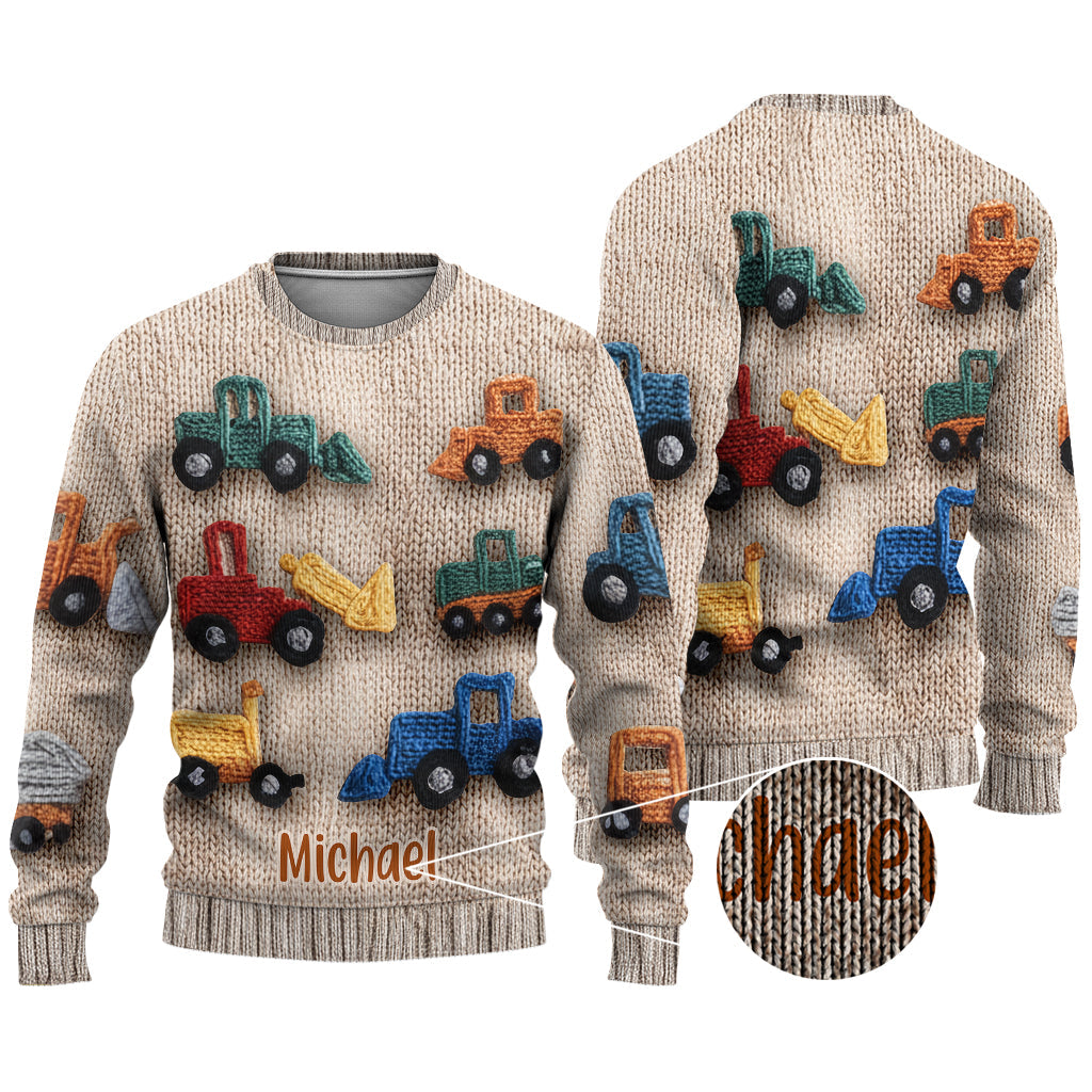 Construction Vehicles - Personalized Kid Ugly Sweater