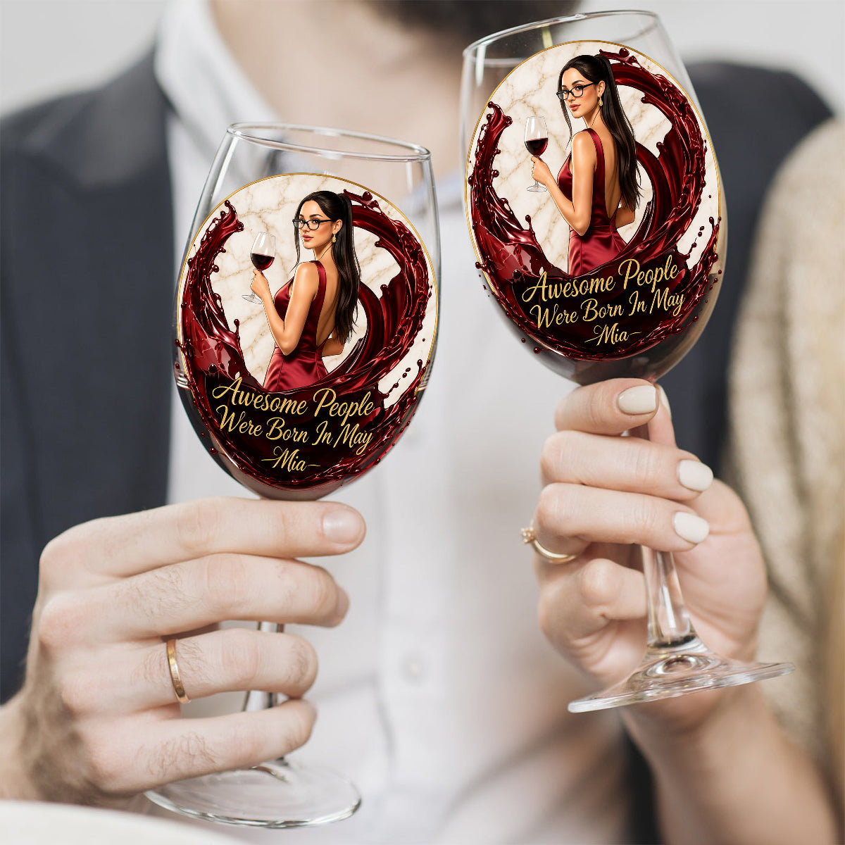 Awesome People Were Born In - Personalized Wine Wine Glass With Long Stem