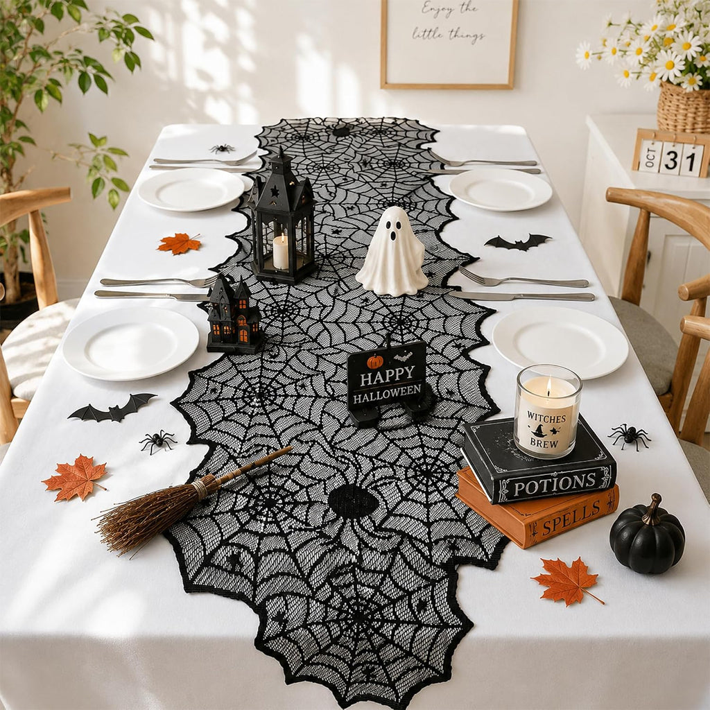 Black Lace Spider Web Table Runner