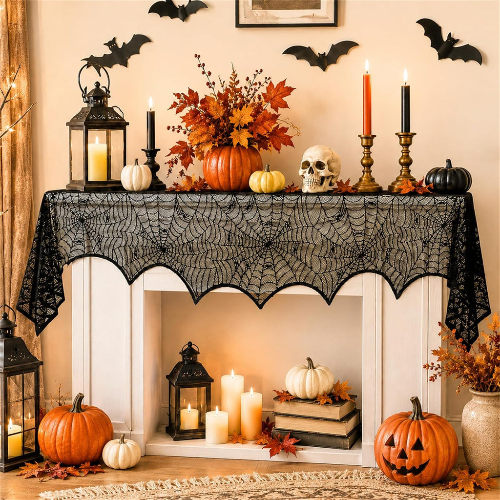 Black Lace Spider Web Table Runner