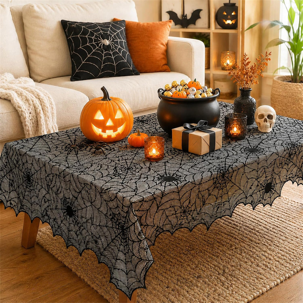 Black Lace Spider Web Table Runner