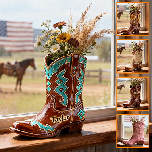 Cowboy Boot - Personalized Country Girl Custom Shape Acrylic Flower Vase