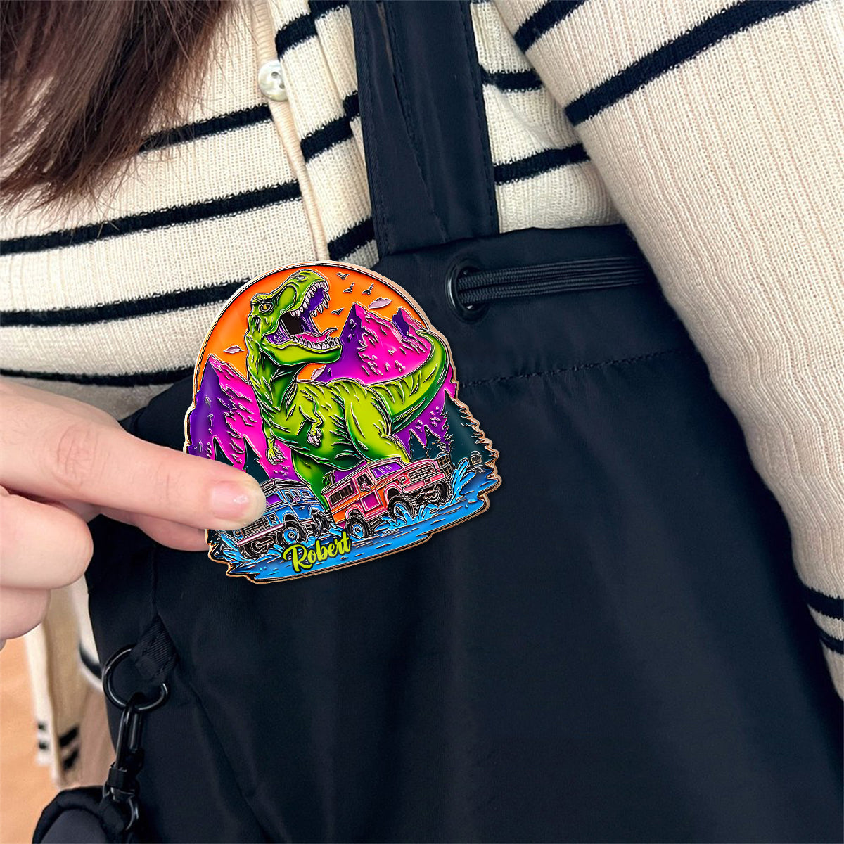 Dinosaurus And Monster Truck - Personalized Kid Pin