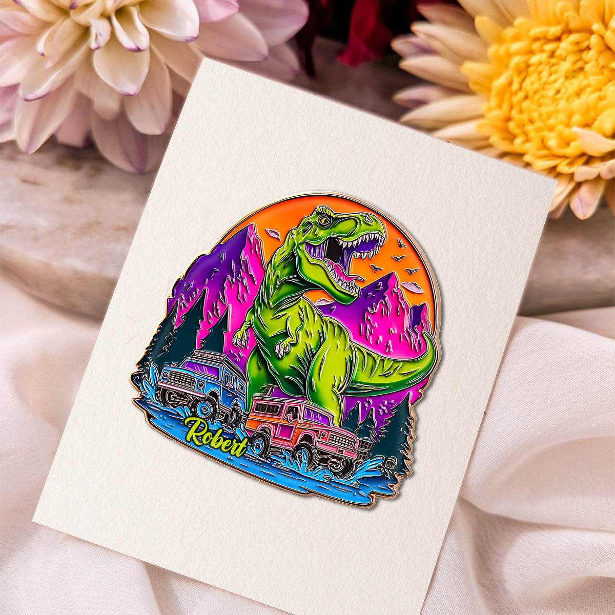 Dinosaurus And Monster Truck - Personalized Kid Pin