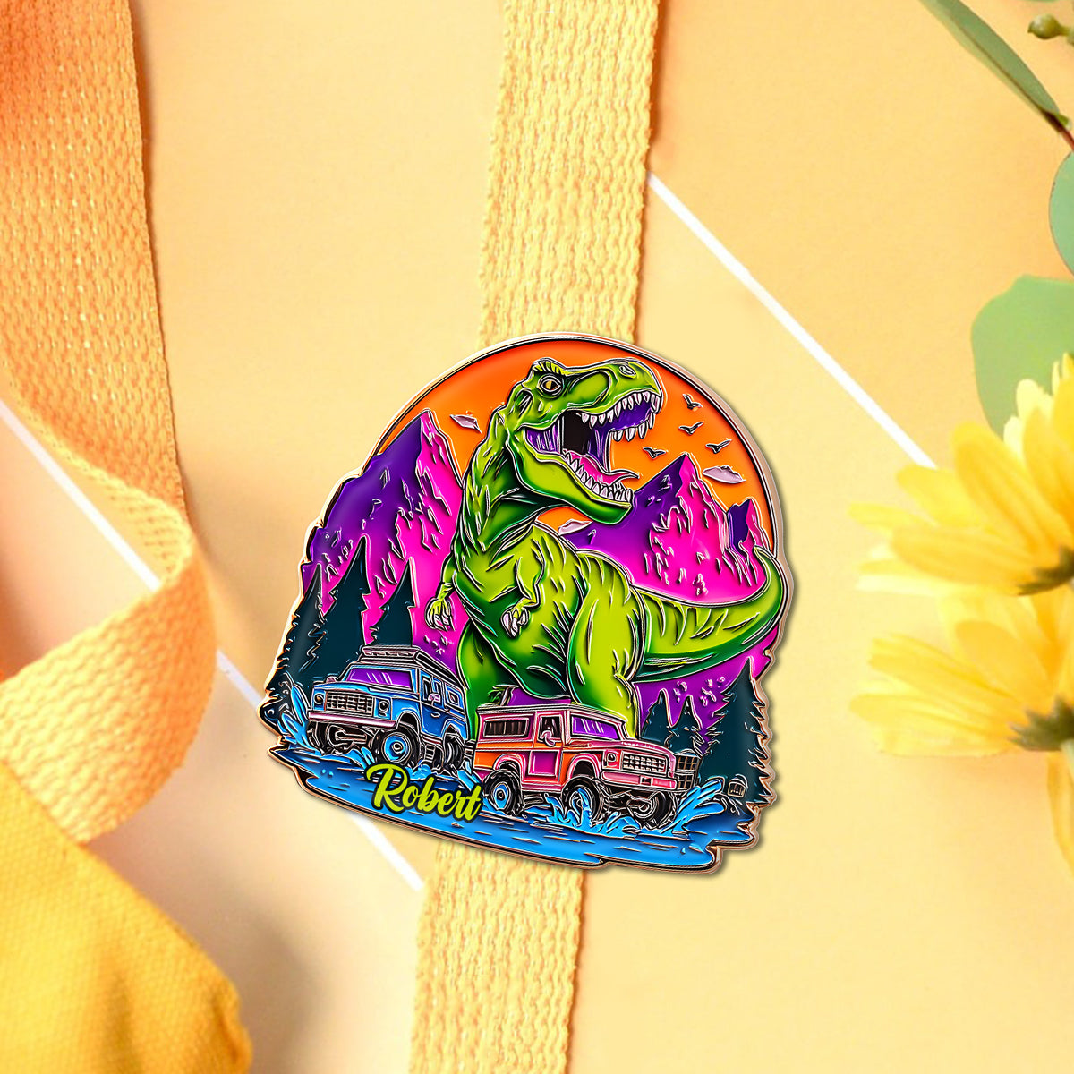 Dinosaurus And Monster Truck - Personalized Kid Pin