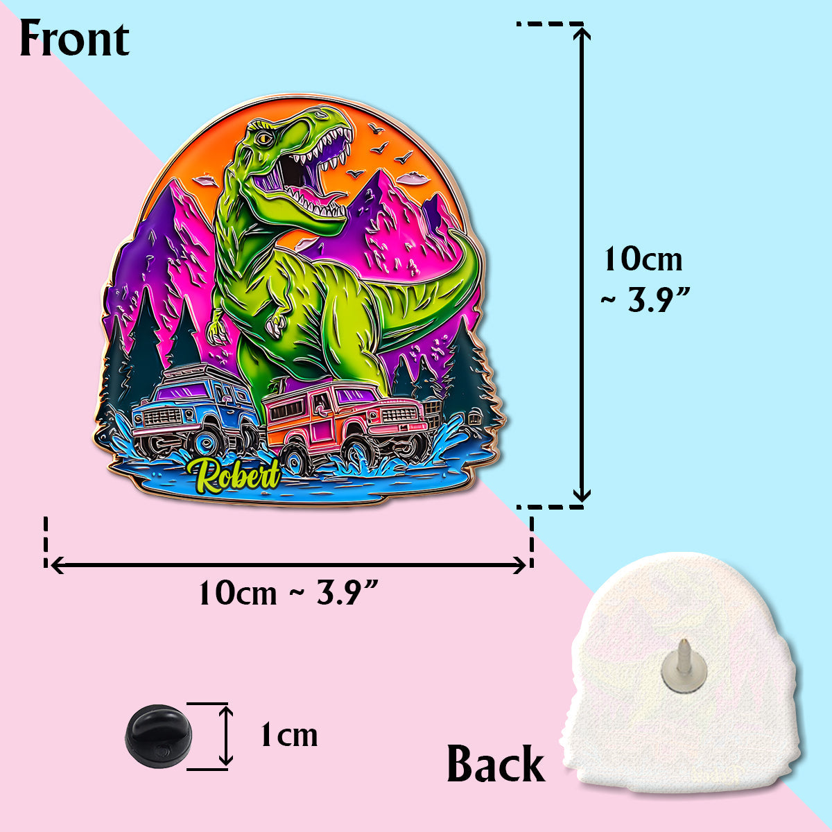 Dinosaurus And Monster Truck - Personalized Kid Pin