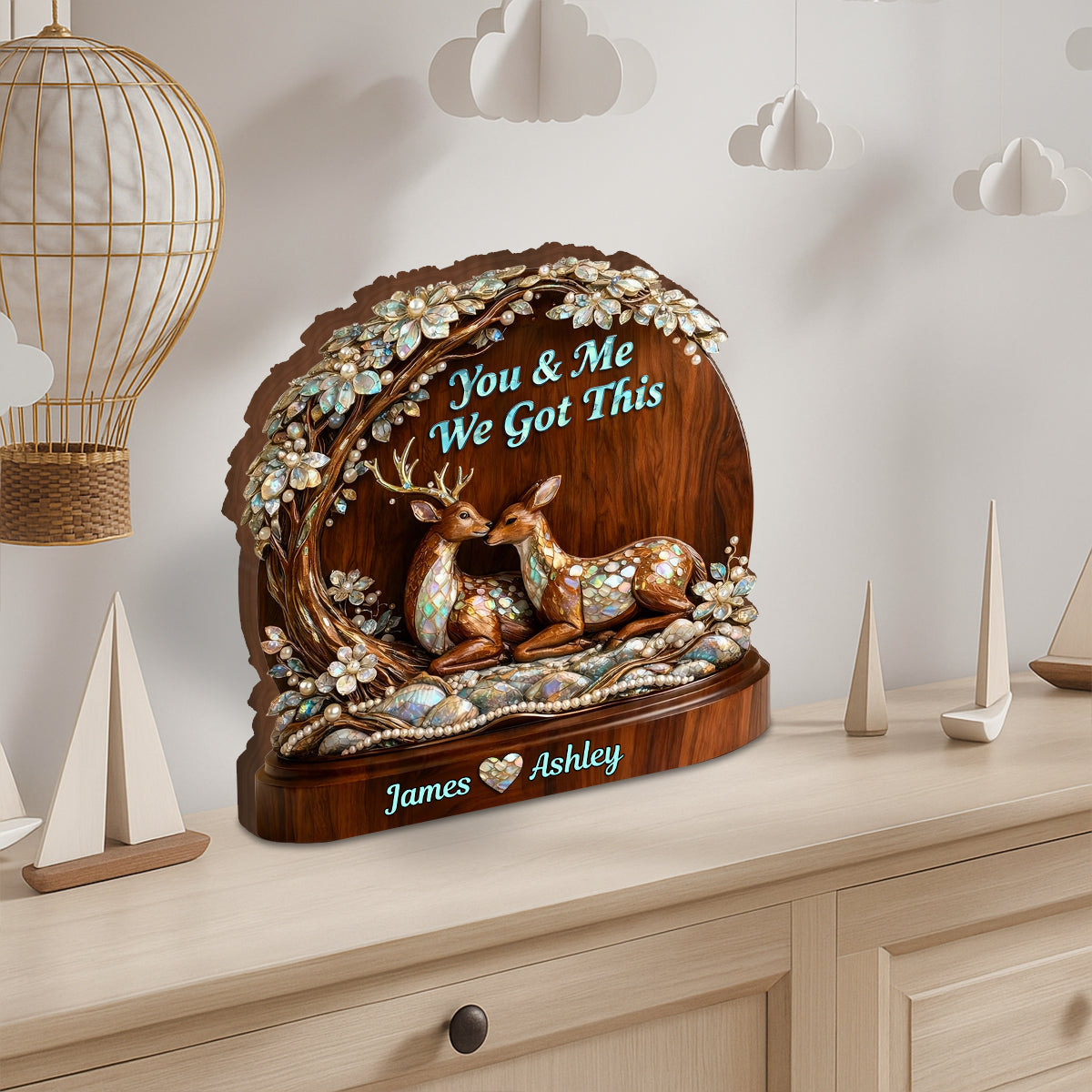 Deer Couple - Personalized Hunting Custom Shaped Wood Plaque