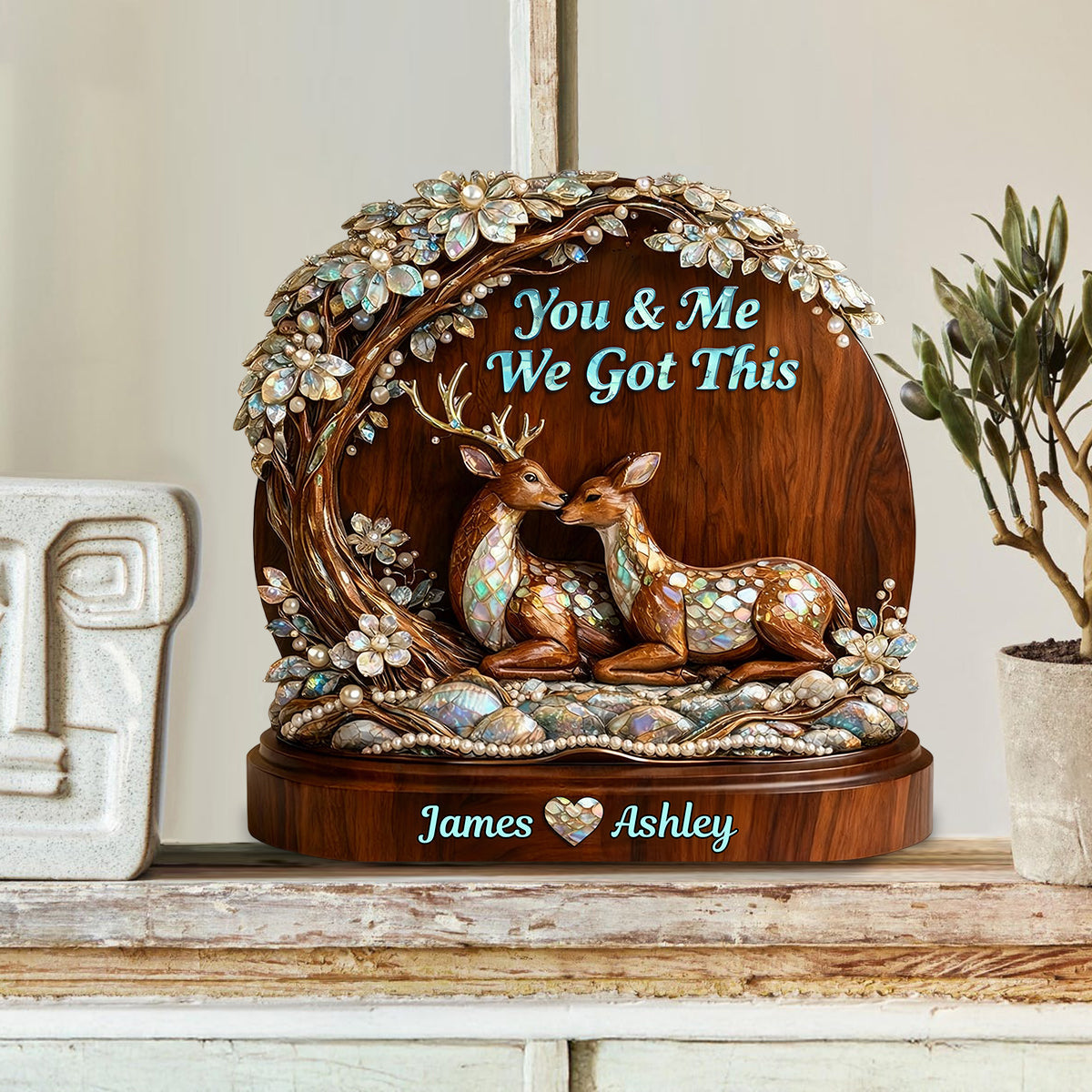 Deer Couple - Personalized Hunting Custom Shaped Wood Plaque