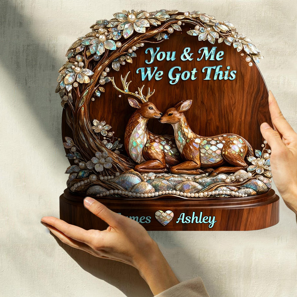 Deer Couple - Personalized Hunting Custom Shaped Wood Plaque