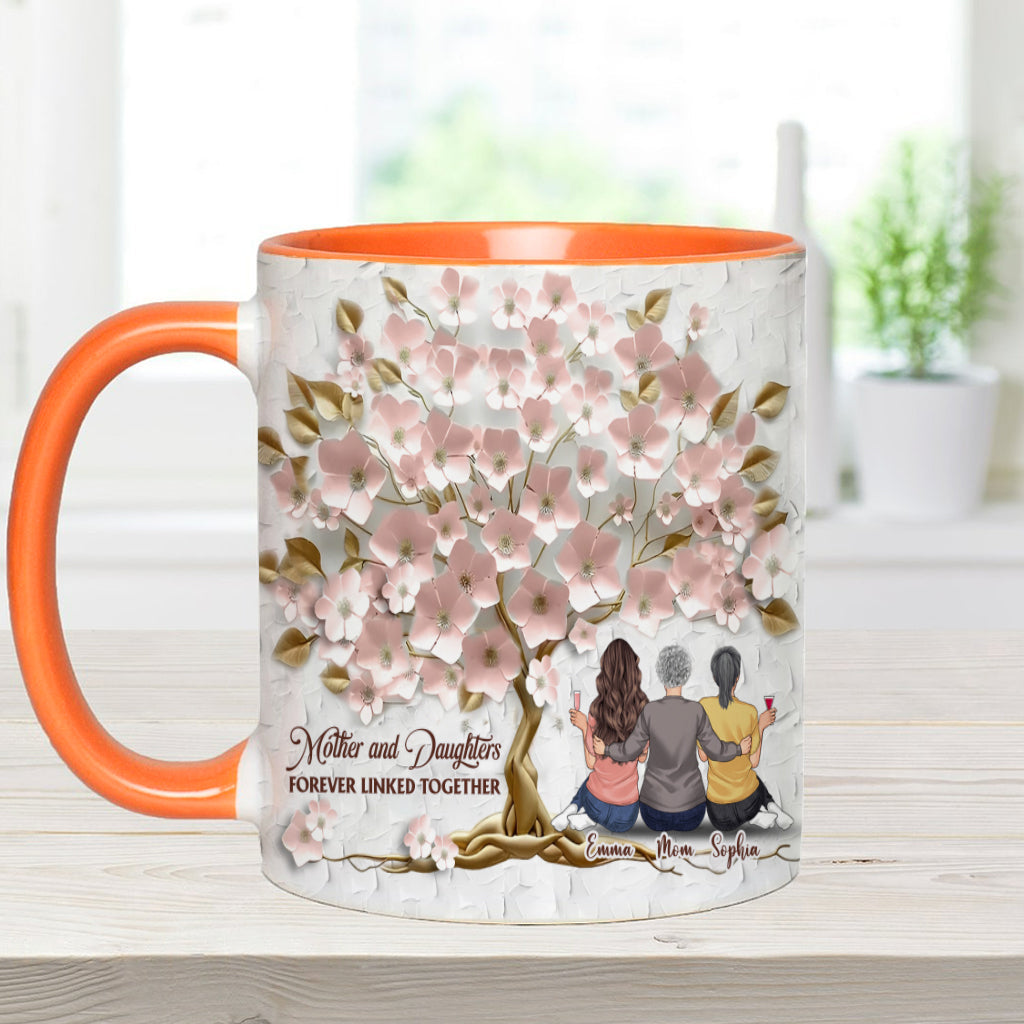 Mother And Daughters Forever Linked Together - Personalized Mother Accent Mug