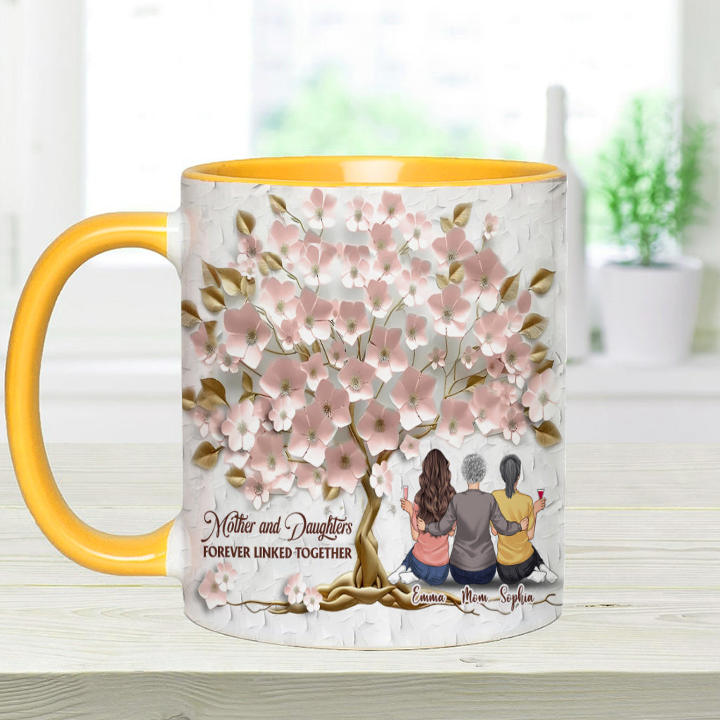 Mother And Daughters Forever Linked Together - Personalized Mother Accent Mug