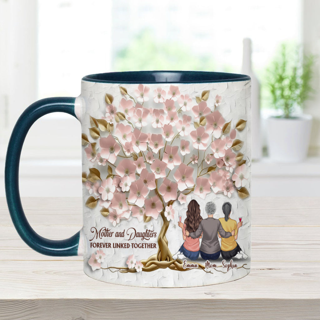 Mother And Daughters Forever Linked Together - Personalized Mother Accent Mug