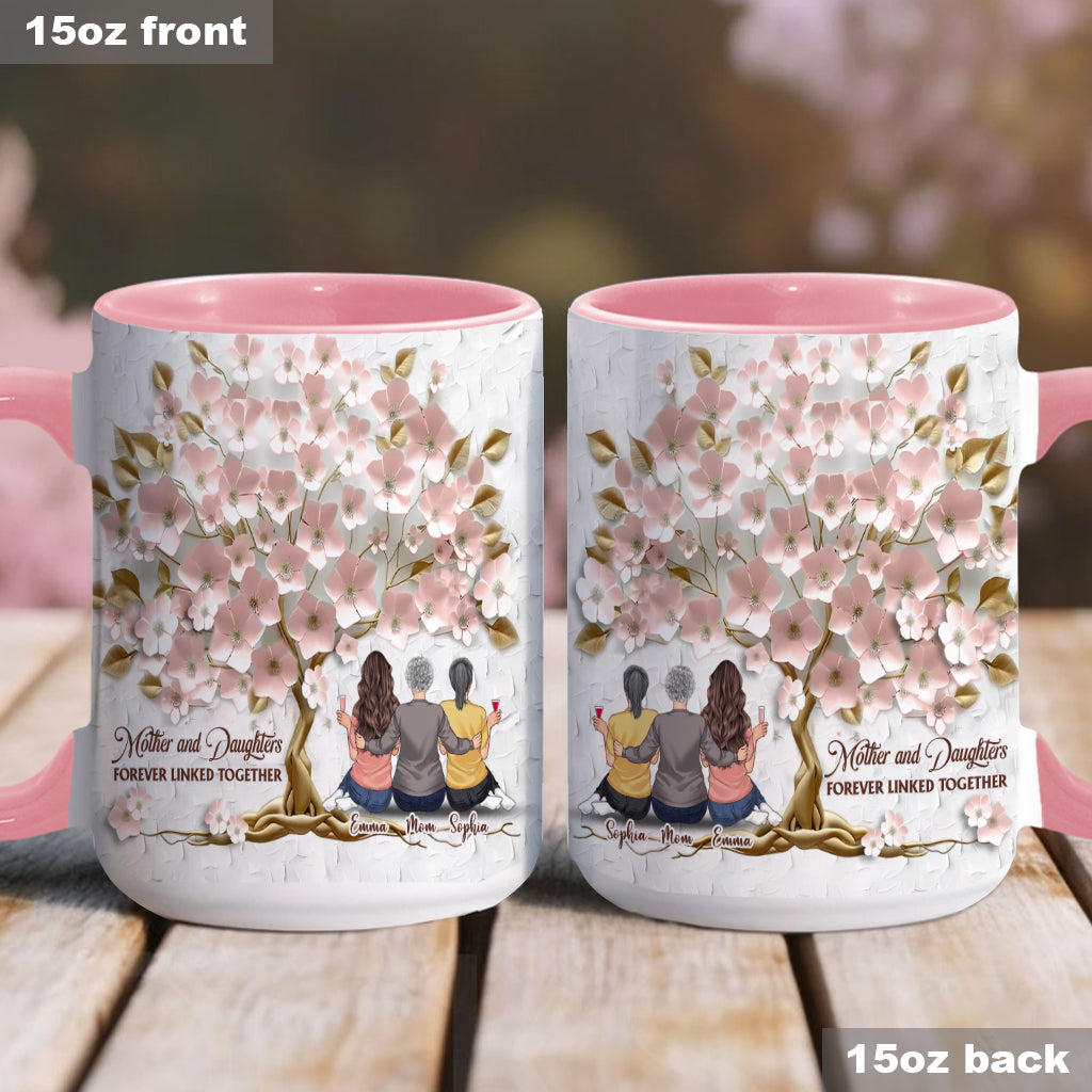 Mother And Daughters Forever Linked Together - Personalized Mother Accent Mug