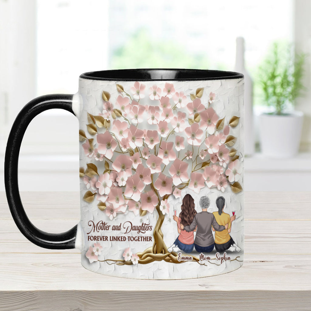 Mother And Daughters Forever Linked Together - Personalized Mother Accent Mug