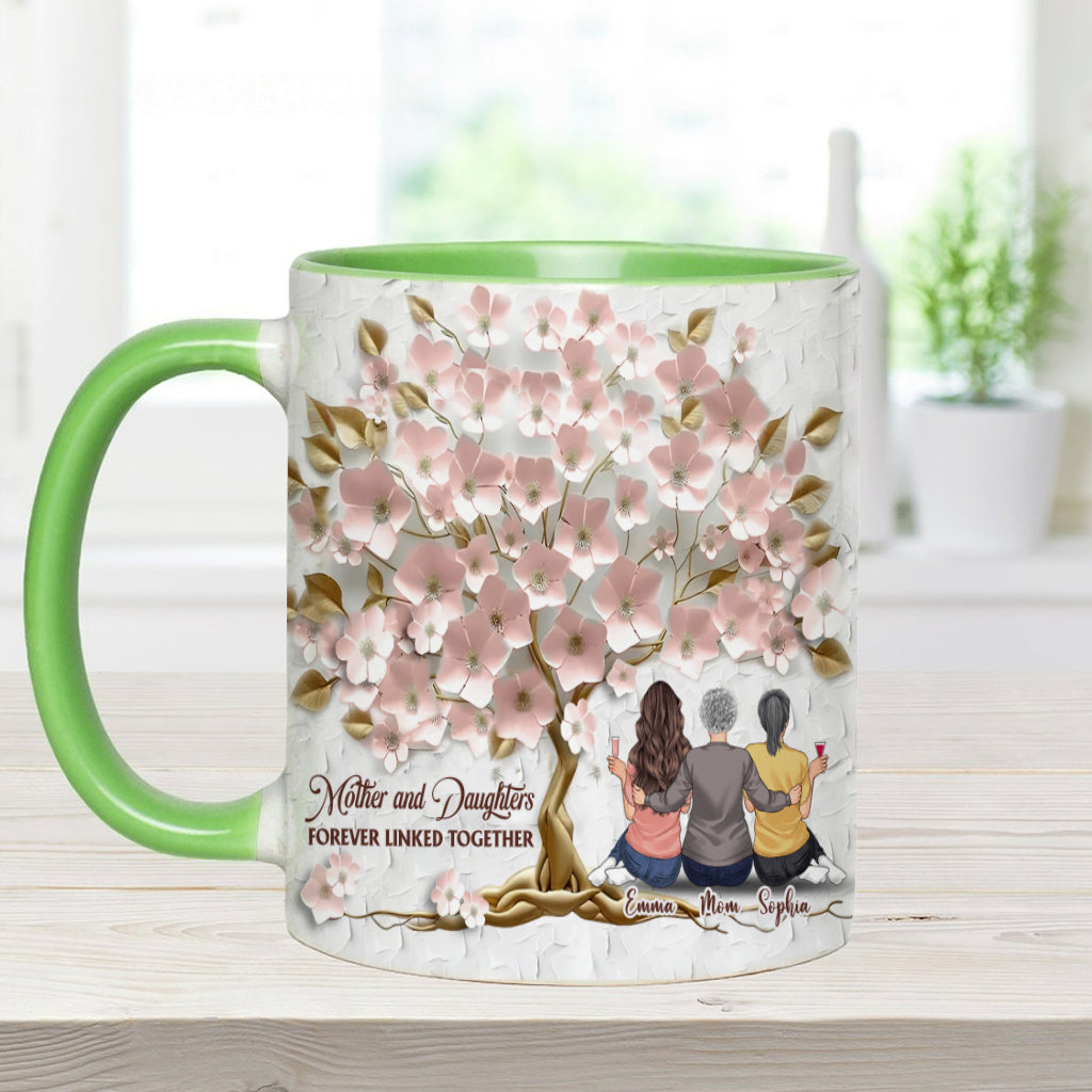 Mother And Daughters Forever Linked Together - Personalized Mother Accent Mug