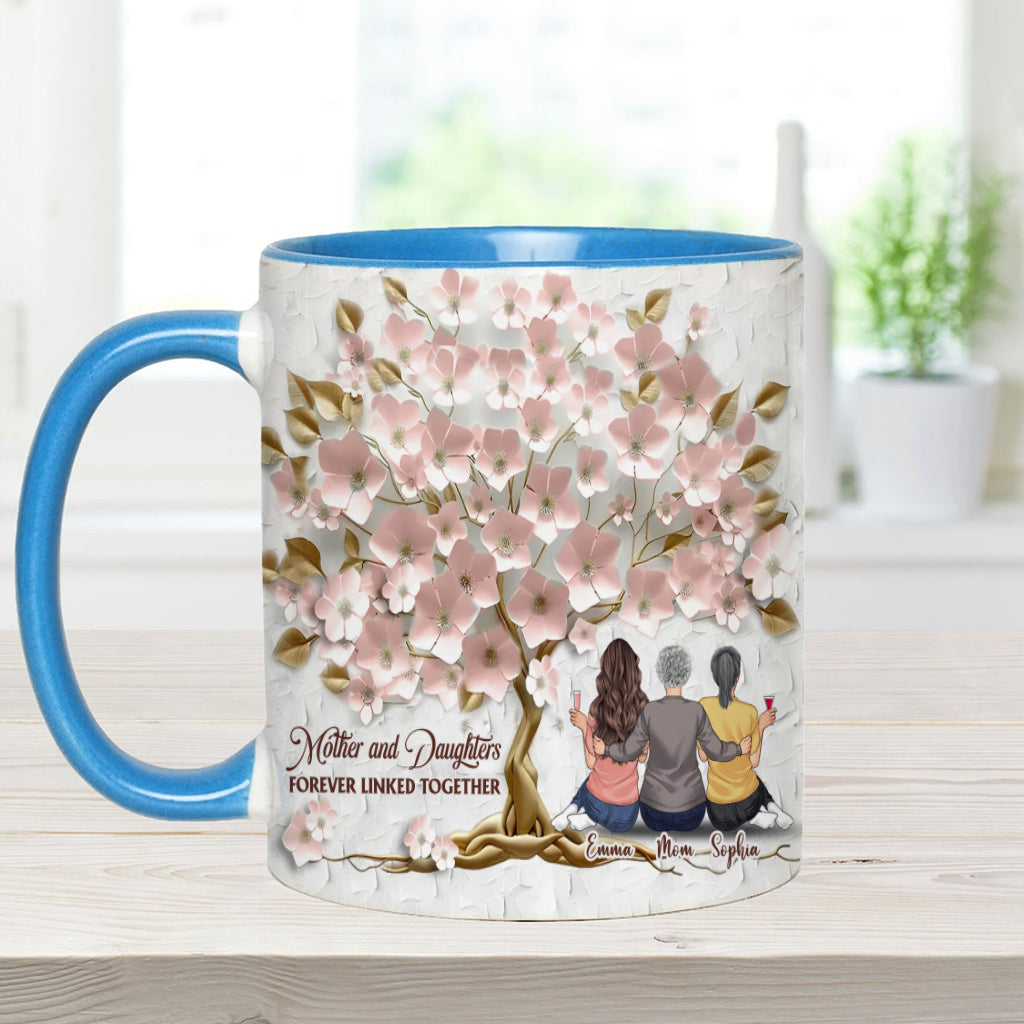 Mother And Daughters Forever Linked Together - Personalized Mother Accent Mug