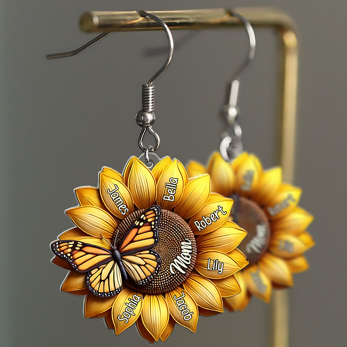 Sunflower Gift For Mom Grandma - Personalized Mother Earrings