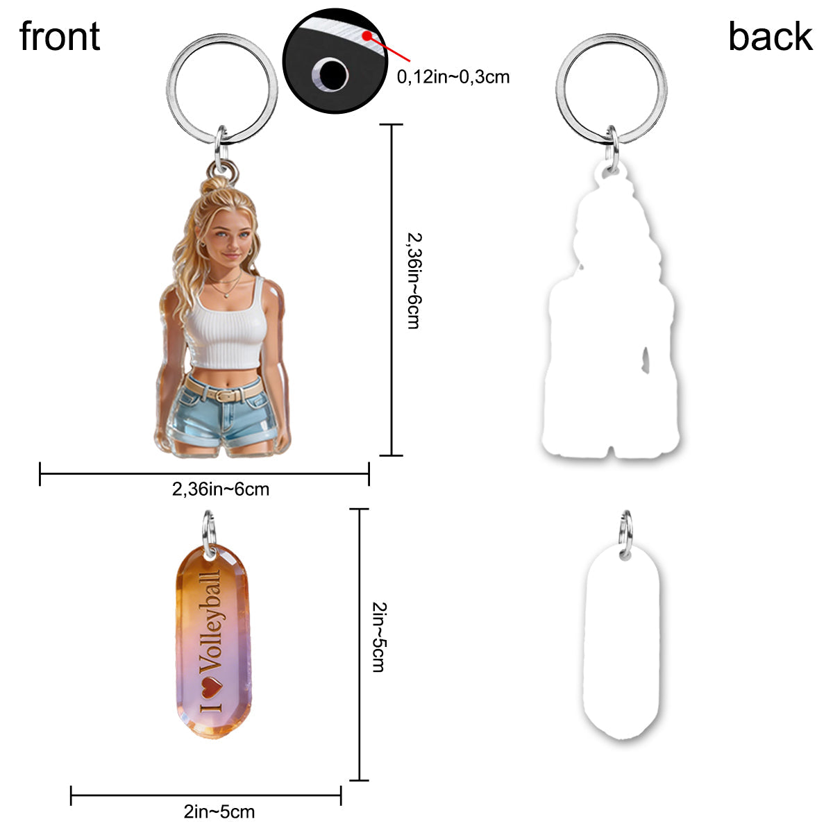 Custom Any Photo - Personalized Volleyball Keychain With Charms