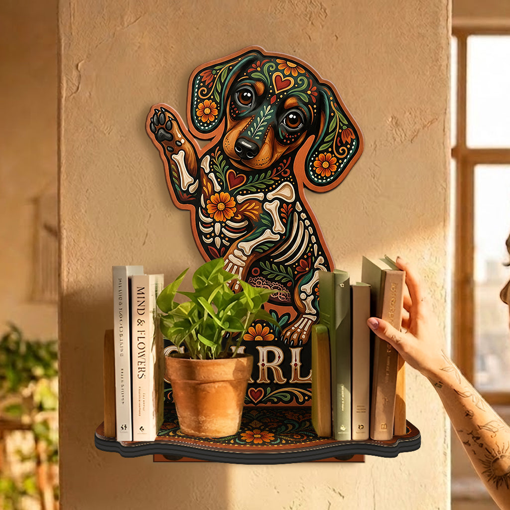 Pet Portrait Day Of The Dead Mexican Hispanic Style - Personalized Dog Wooden Floating Shelf