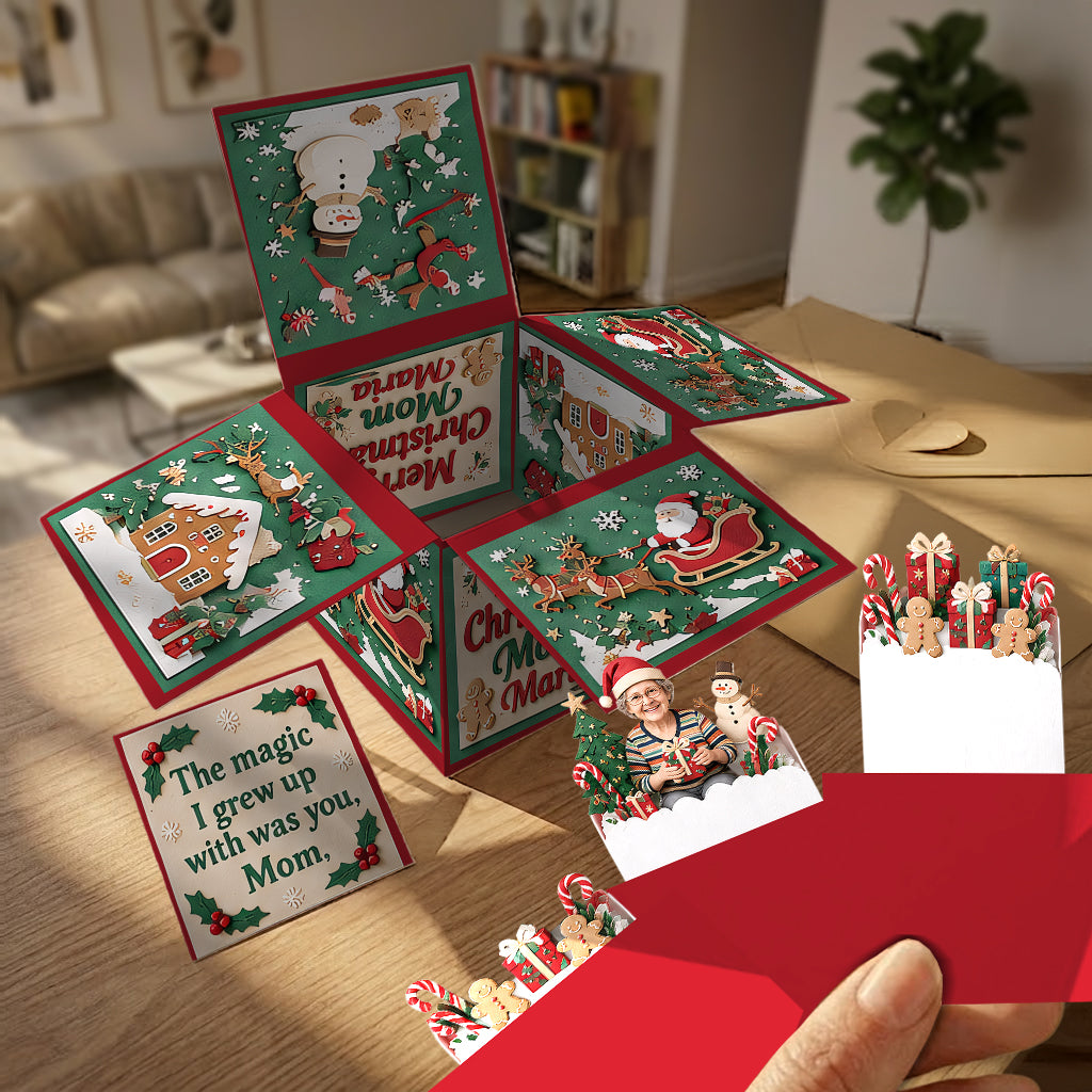 Custom Any Photo, Any Message, Merry Christmas - Personalized Mother Pop Up Box Card
