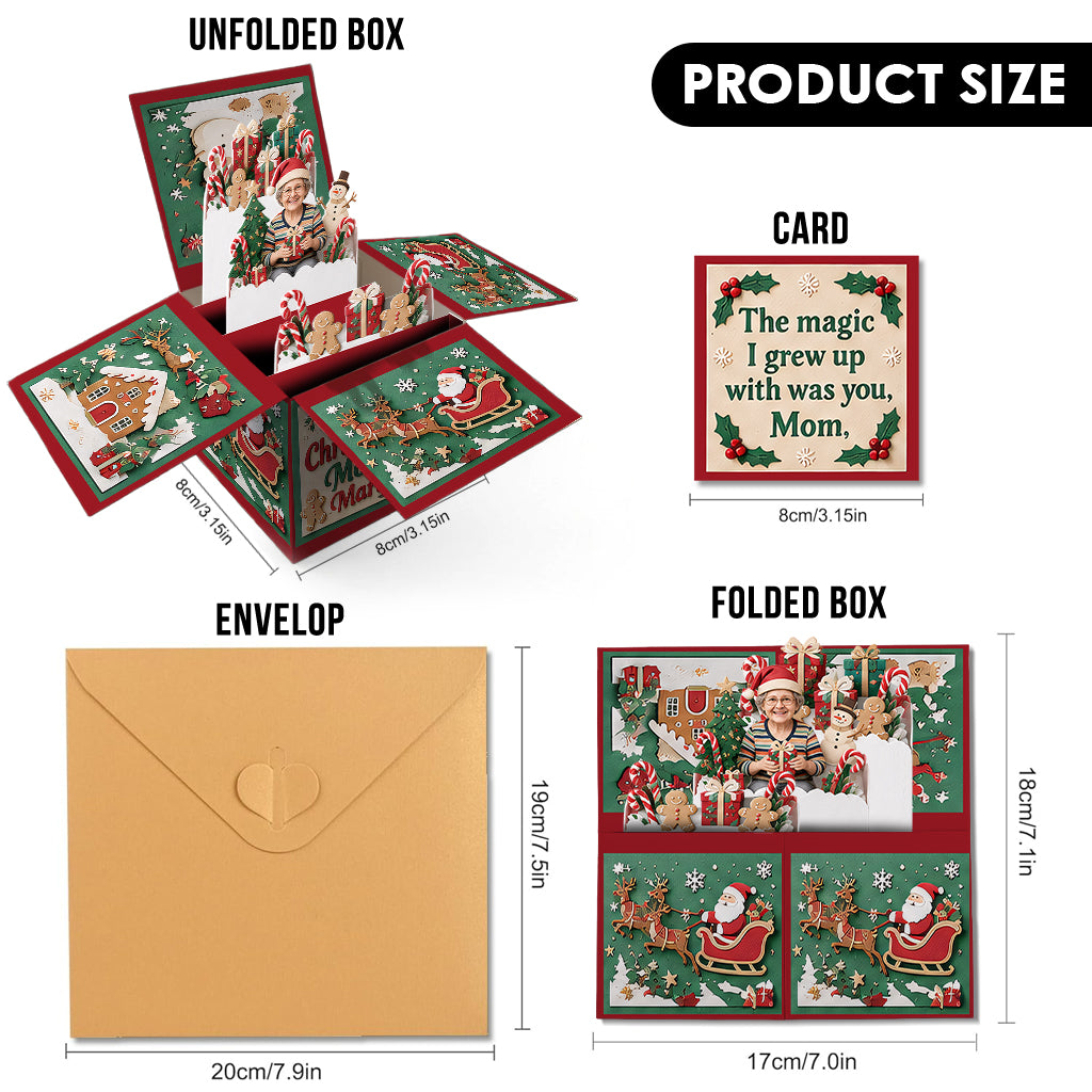 Custom Any Photo, Any Message, Merry Christmas - Personalized Mother Pop Up Box Card