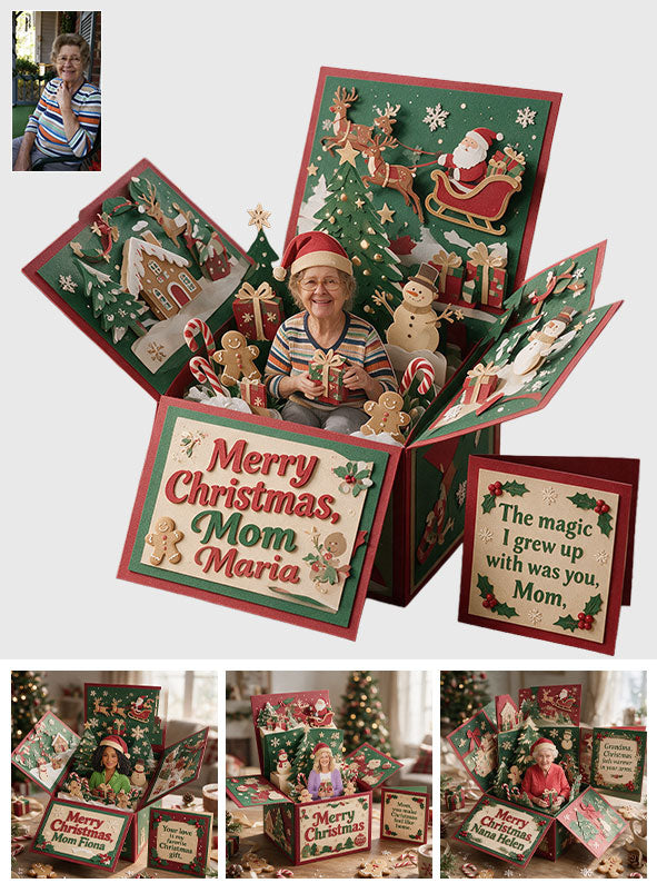 Custom Any Photo, Any Message, Merry Christmas - Personalized Mother Pop Up Box Card