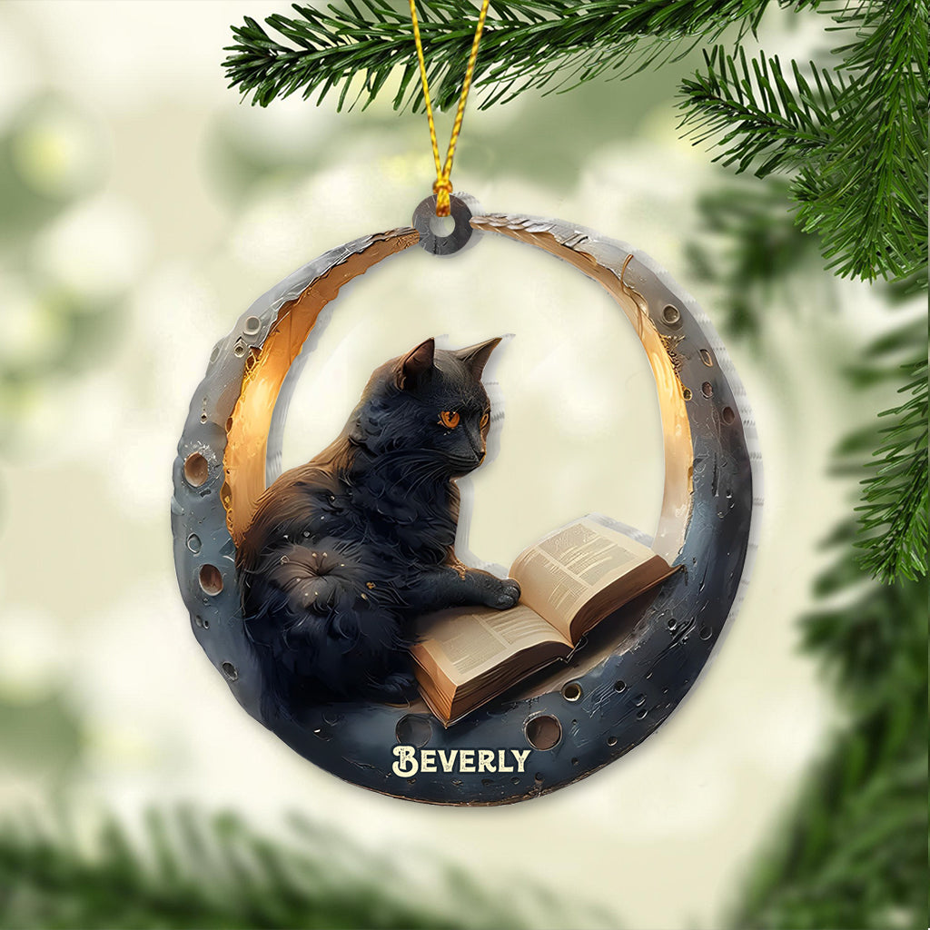 Cat & Books - Personalized Book Ornament