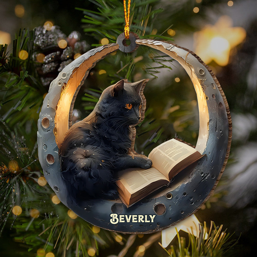 Cat & Books - Personalized Book Ornament