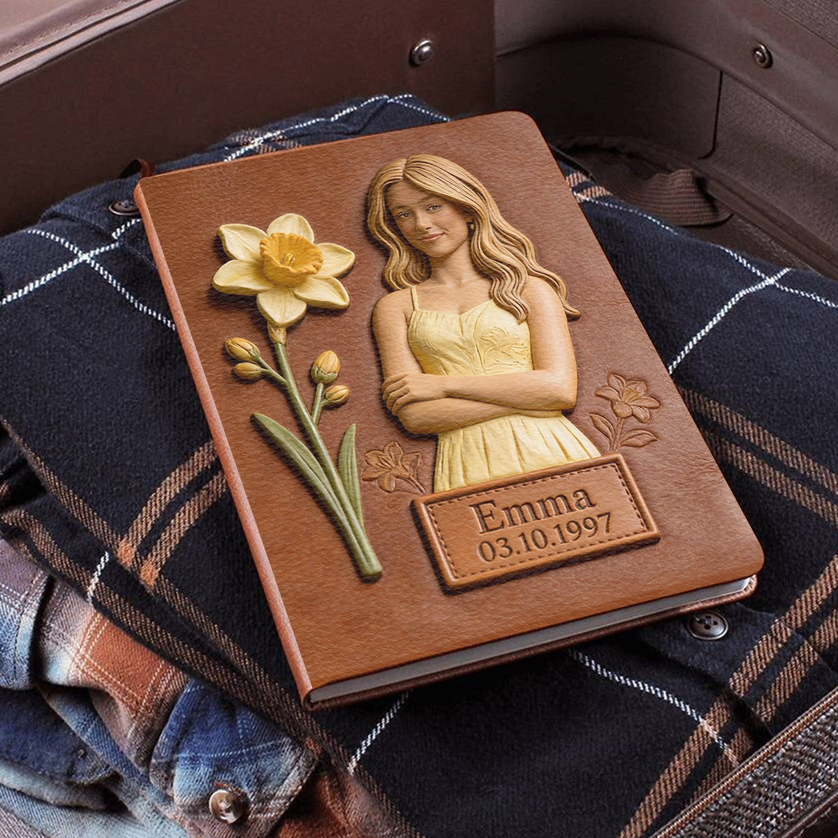 Custom Any Photo Birthmonth Flower - Personalized Self Love Leather Journal