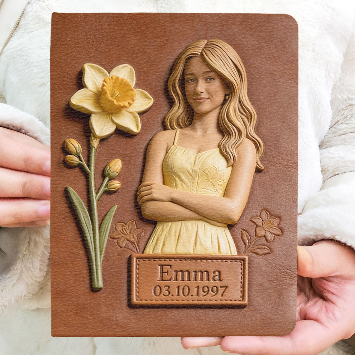 Custom Any Photo Birthmonth Flower - Personalized Self Love Leather Journal