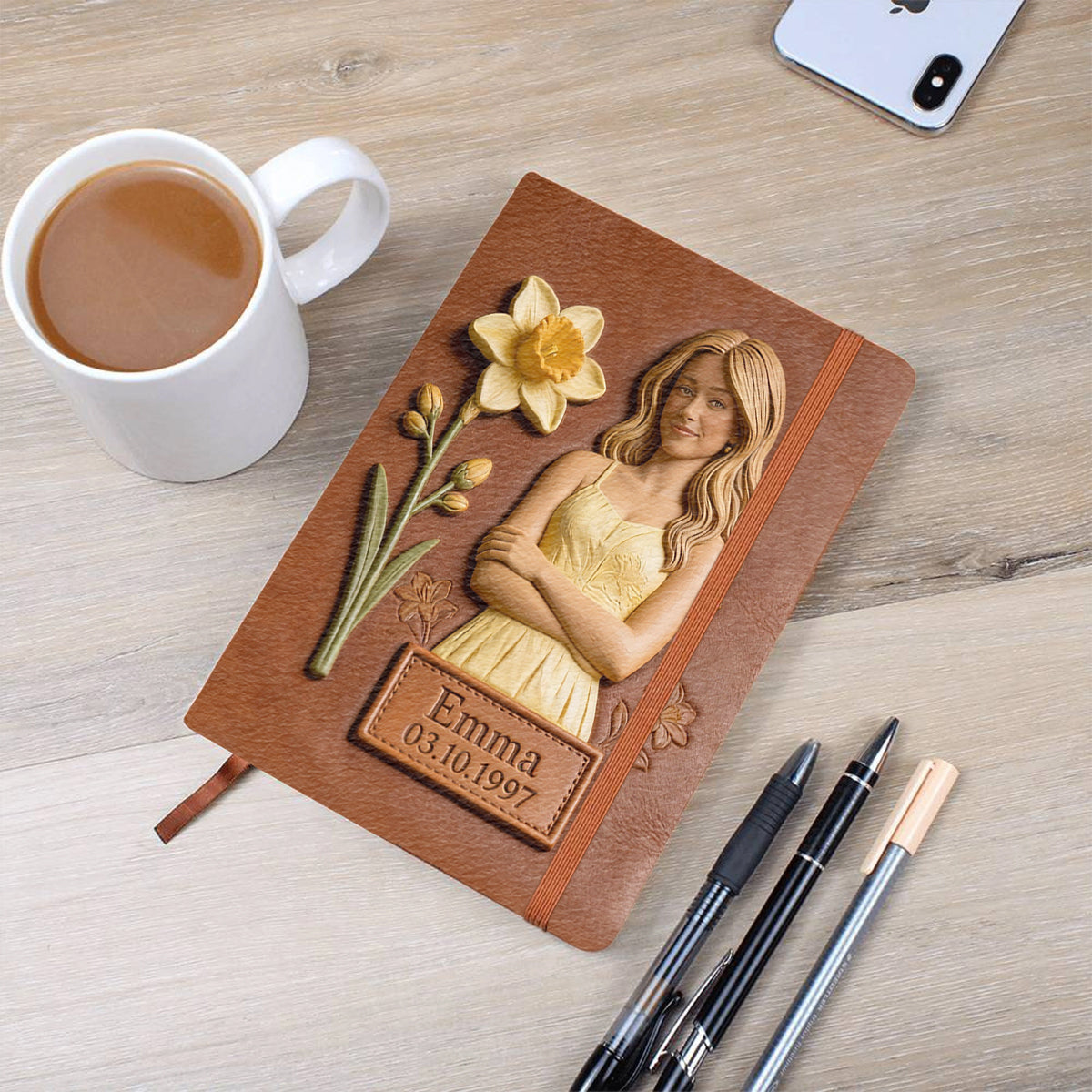 Custom Any Photo Birthmonth Flower - Personalized Self Love Leather Journal