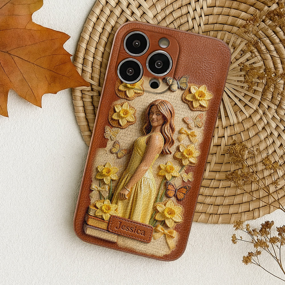 Custom Any Photo Unique Birth Flower - Personalized Self Love Leather Phone Case