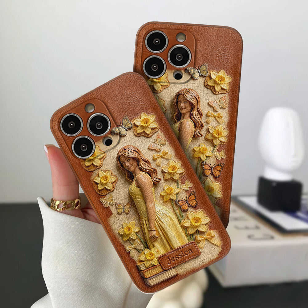 Custom Any Photo Unique Birth Flower - Personalized Self Love Leather Phone Case
