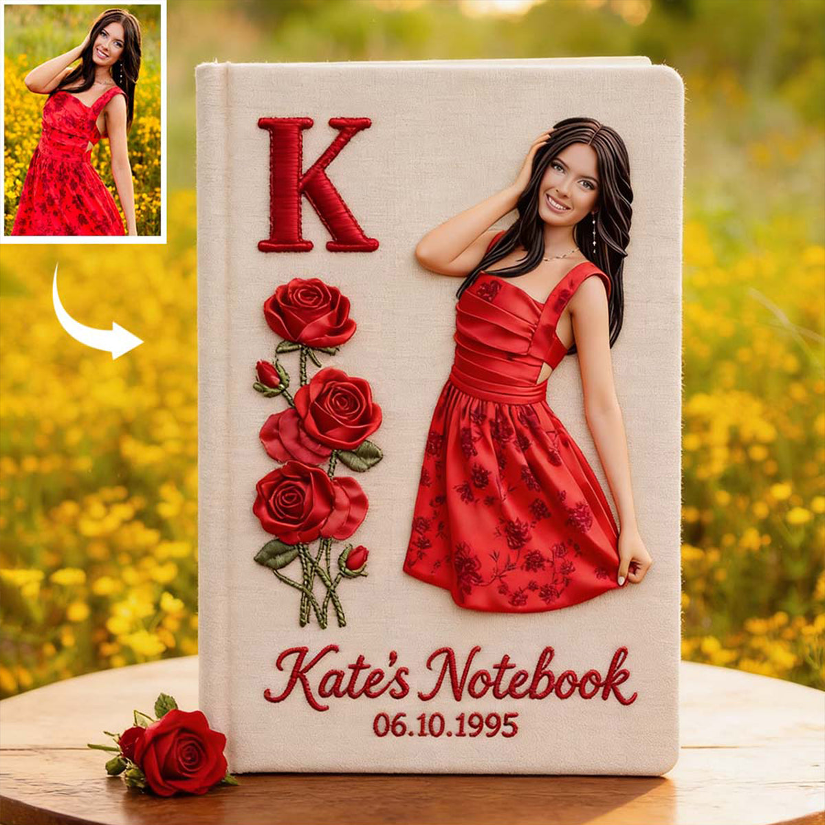 Any Photo Birth Flower Initial Name Letter - Personalized Self Love Leather Journal