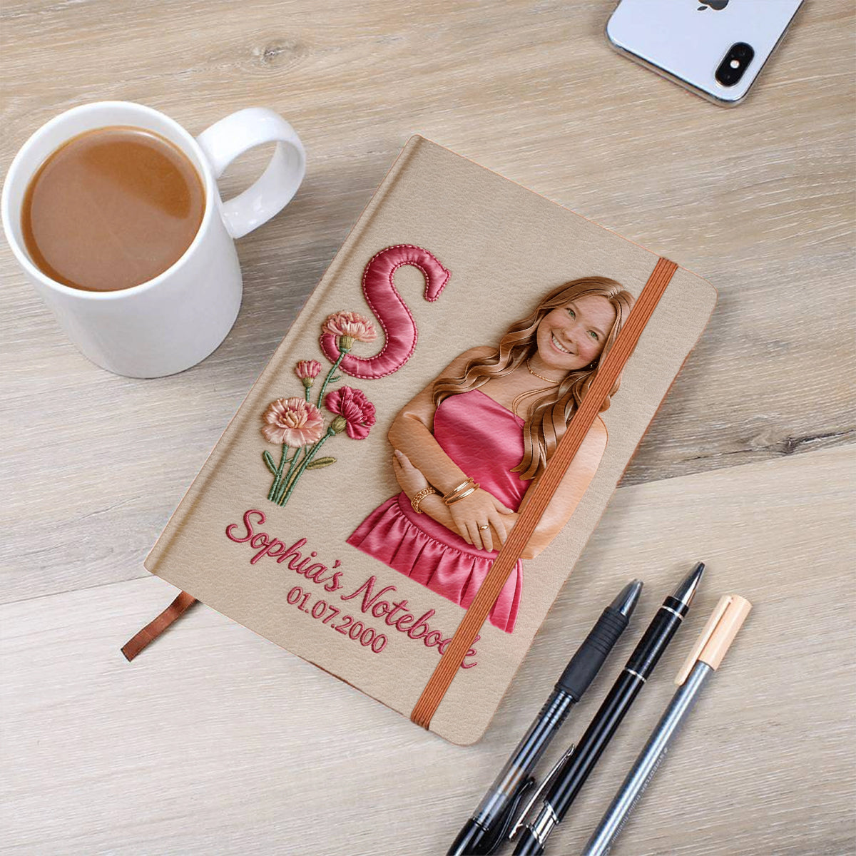 Any Photo Birth Flower Initial Name Letter - Personalized Self Love Leather Journal