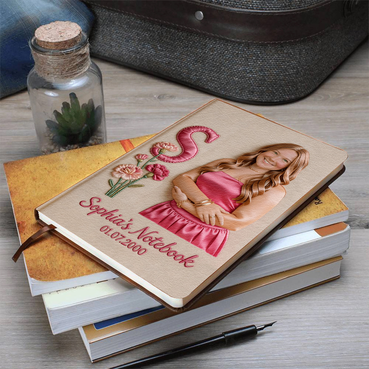 Any Photo Birth Flower Initial Name Letter - Personalized Self Love Leather Journal