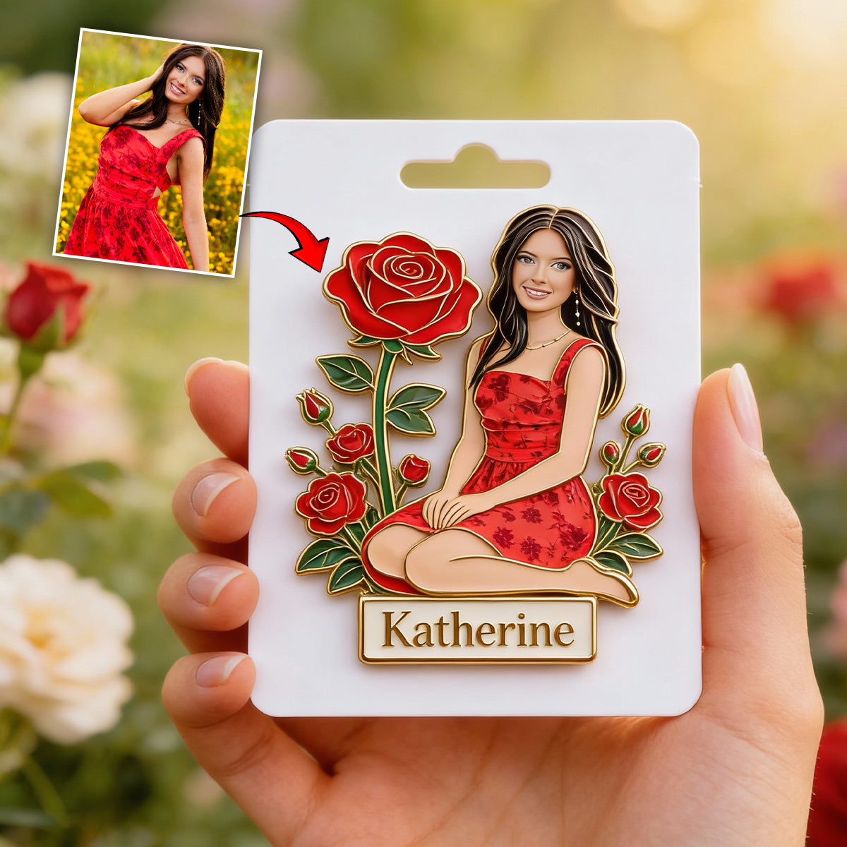 Custom Any Photo Birth Month Flower - Personalized Self Love Pin