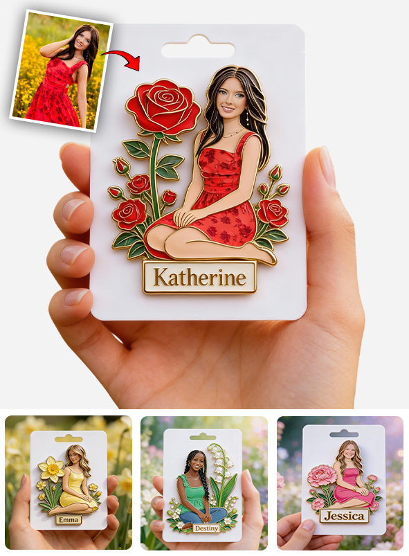 Custom Any Photo Birth Month Flower - Personalized Self Love Pin