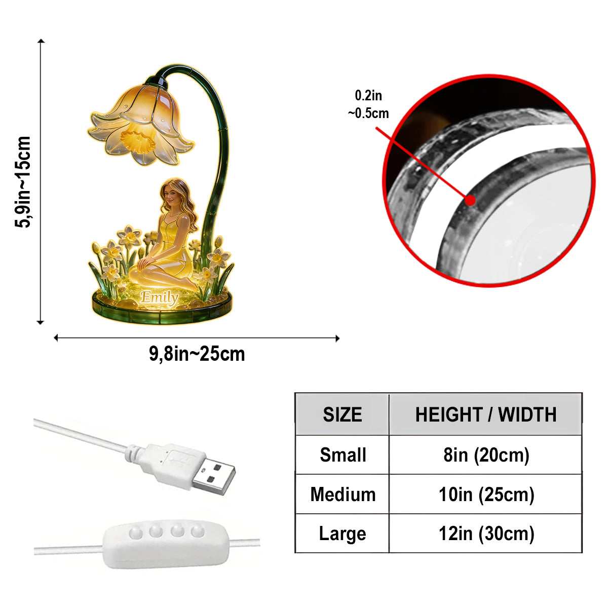 Custom Any Photo Birthmonth Flower - Personalized Self Love Acrylic LED Night Light