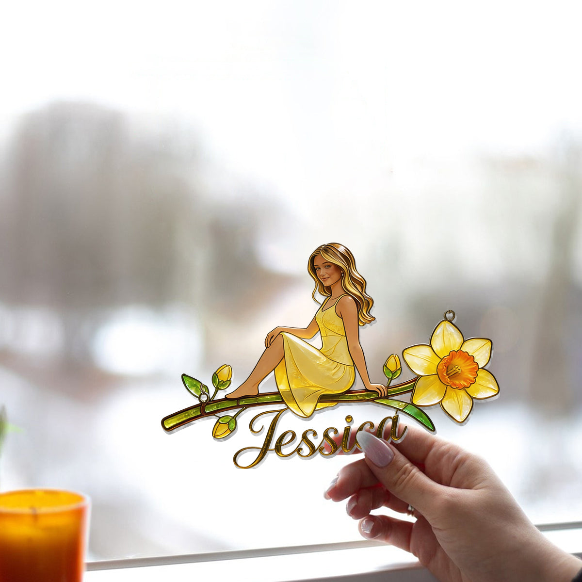 Custom Any Photo Birth Flower - Personalized Self Love Window Hanging Suncatcher Ornament