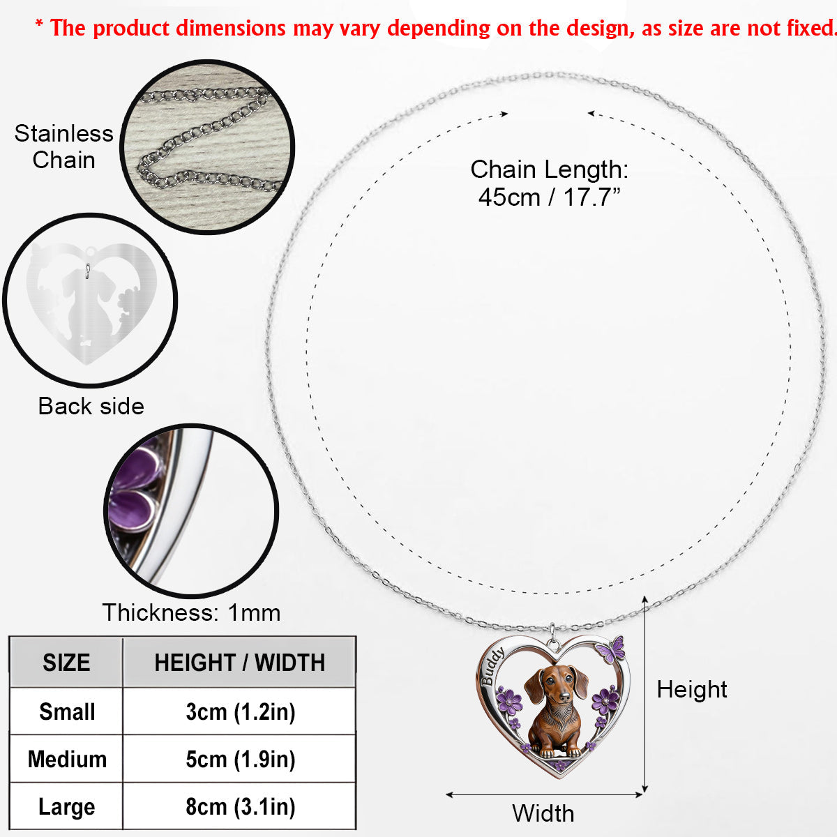 Any Photo Love My Pet Custom Flower - Personalized Dog Shaped Metal Pendant Necklace