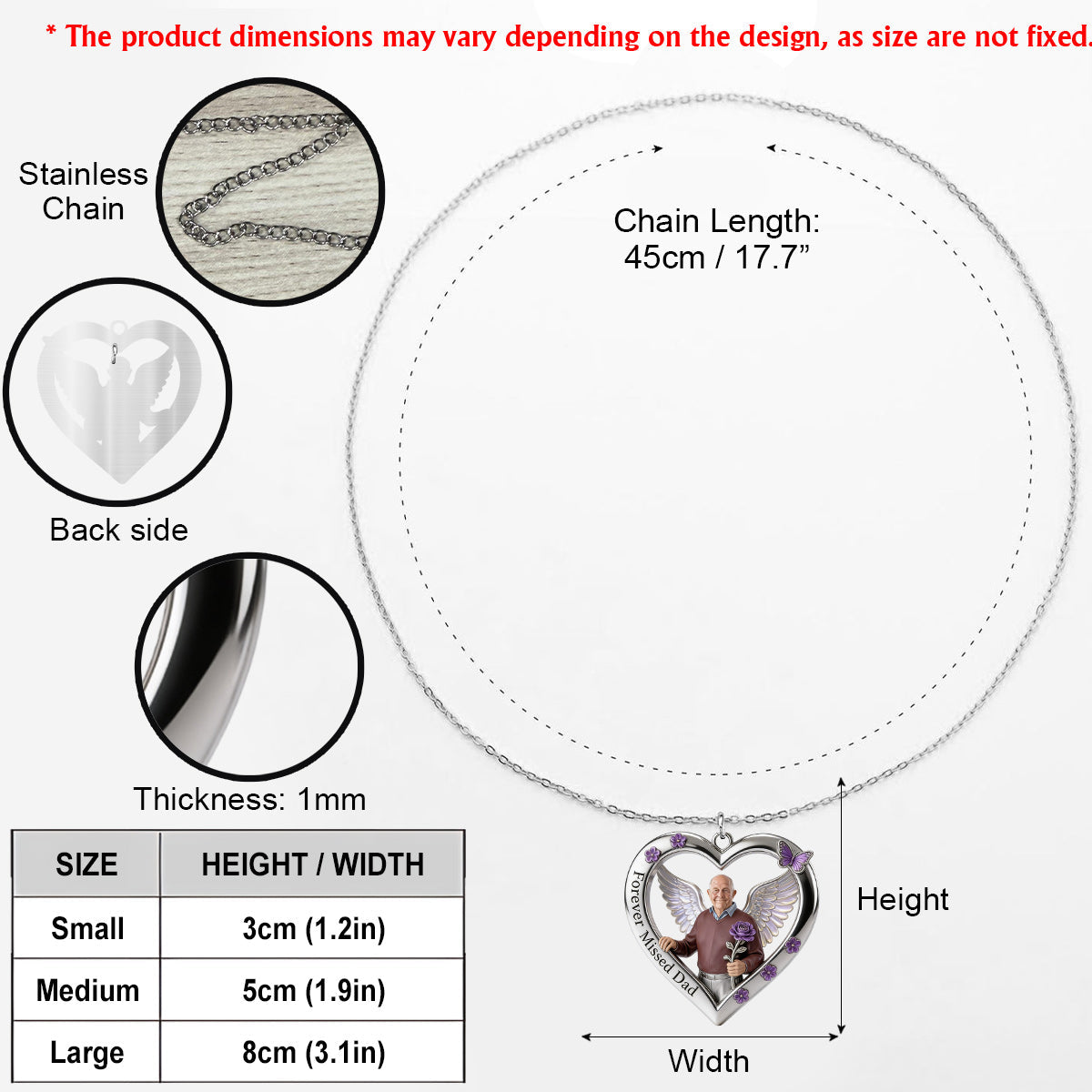 Any Photo Forever Missed Custom Flower - Personalized Memorial Shaped Metal Pendant Necklace