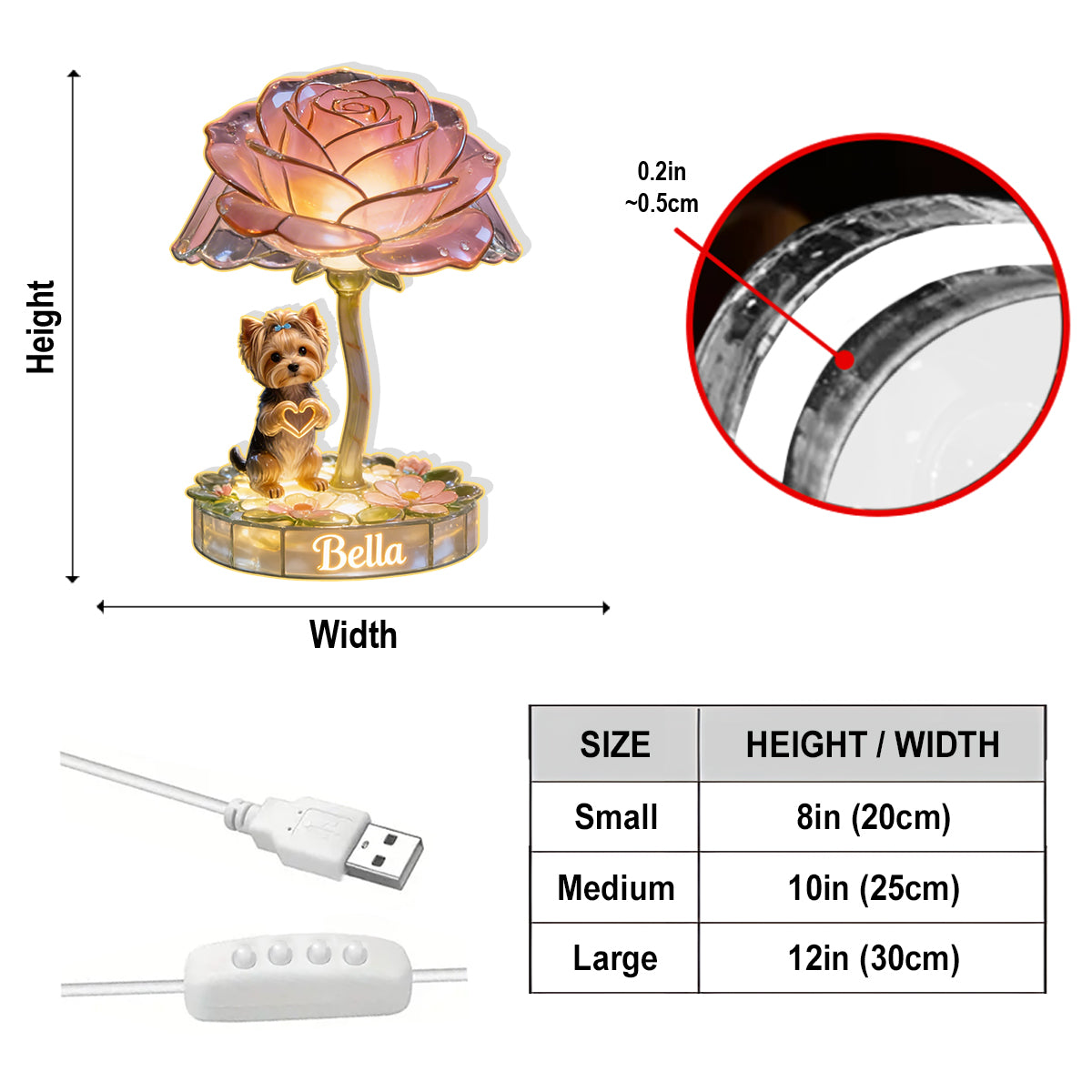 Any Photo Pet Flower Lamp - Personalized Dog Acrylic LED Night Light