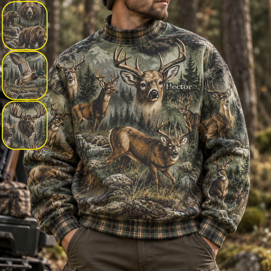 90s Retro Hunting Gift - Personalized Hunting Mock Neck Sweatshirt