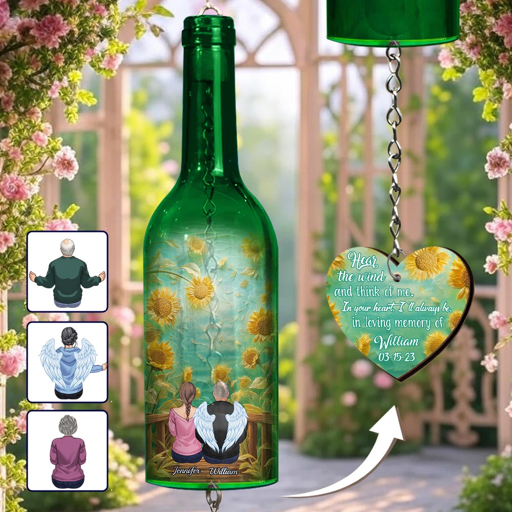 Hear The Wind And Think Of Me - Personalized Memorial Wine Bottle Wind Chime