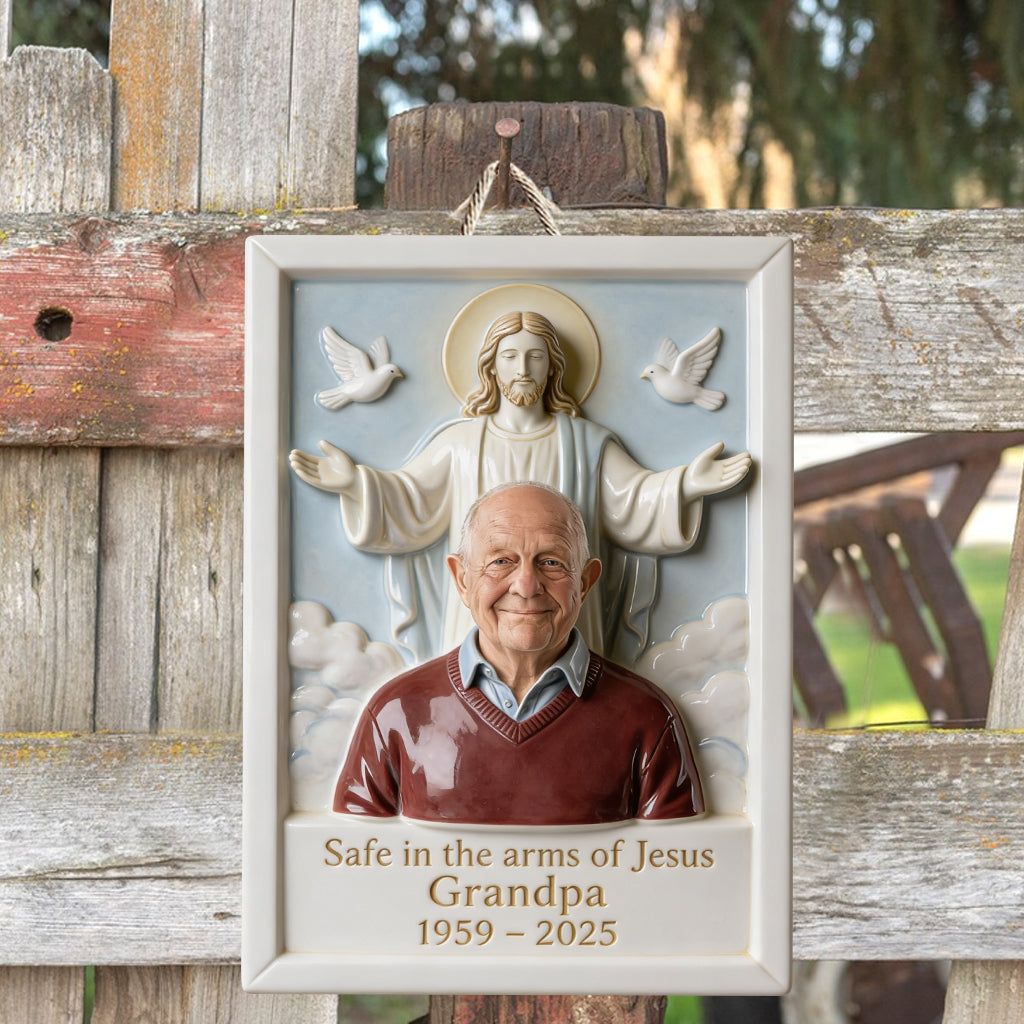 Safe In The Arms Of Jesus - Personalized Memorial Custom Shaped Wood Sign