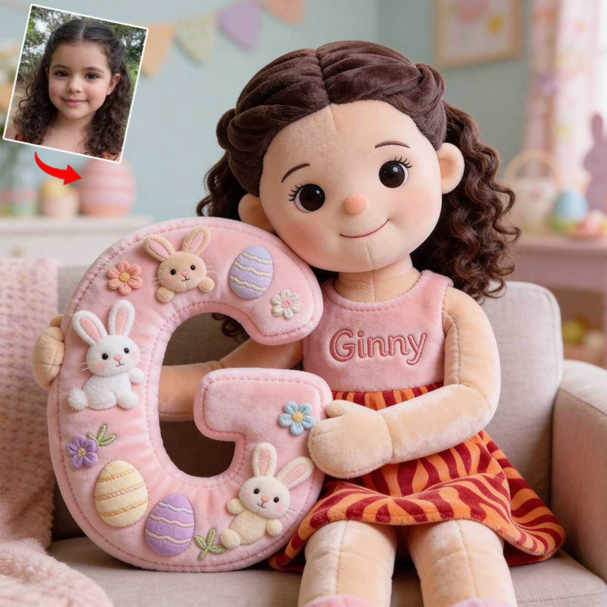 Custom Any Photo - Easter Day - Personalized Kid Premium Faux Fur Pillow