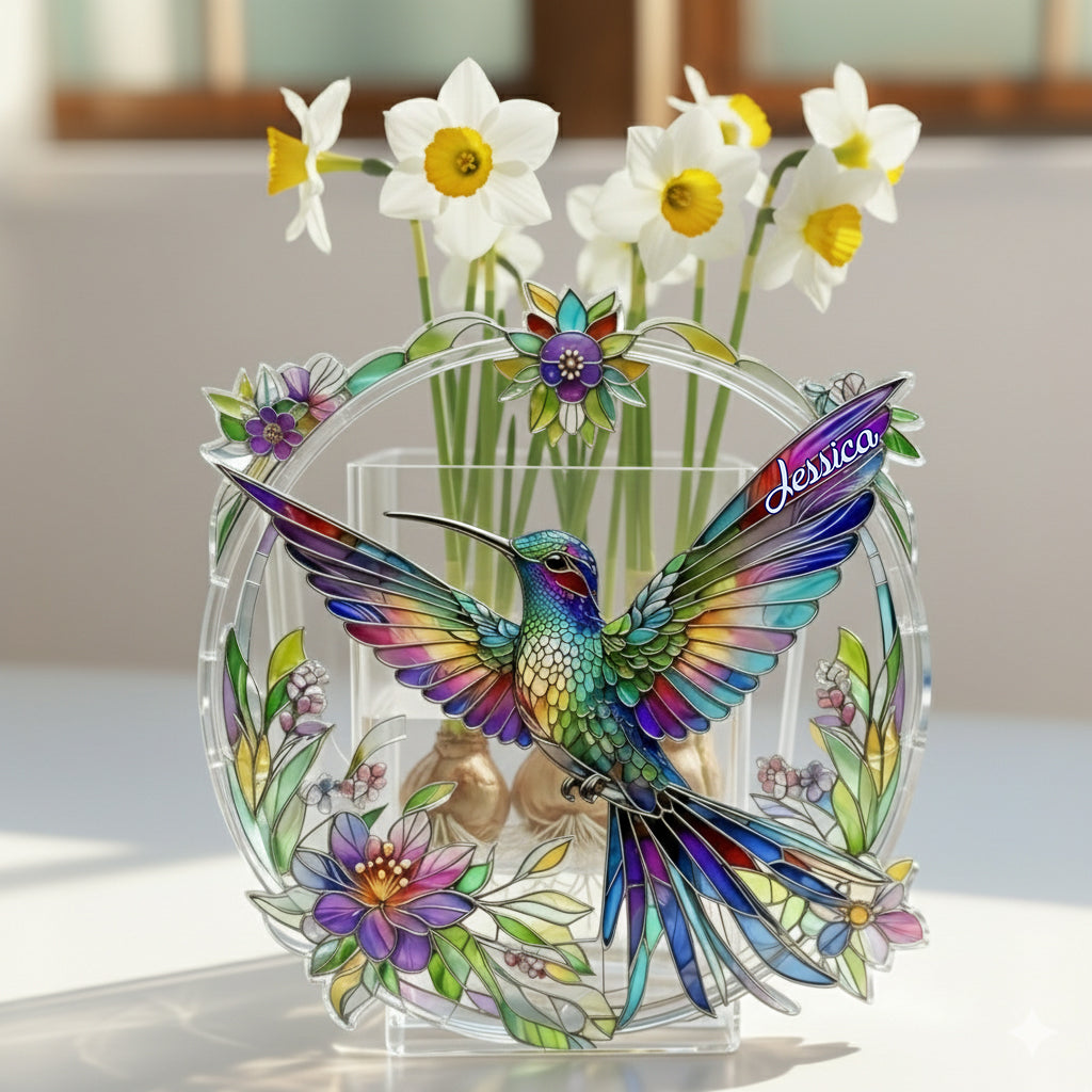 Stunning Humming Bird - Personalized Hummingbird Acrylic Pot